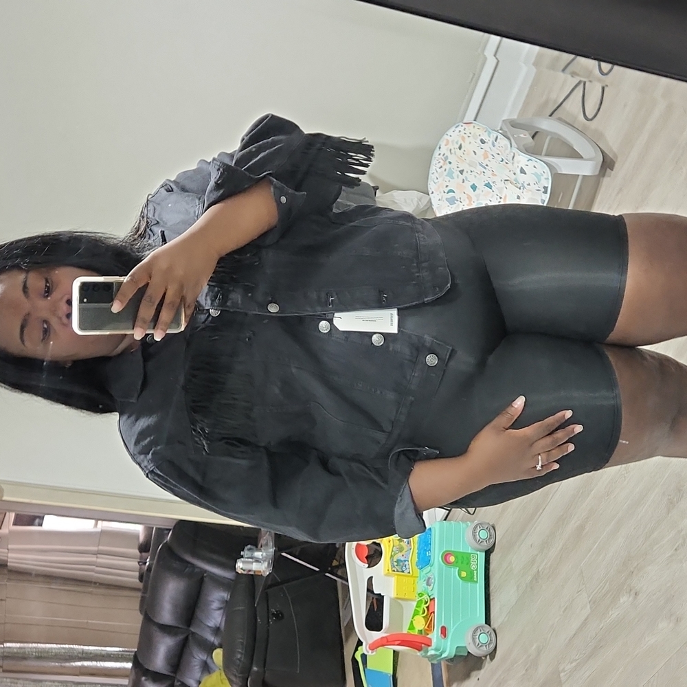 Express denim fringe jacket